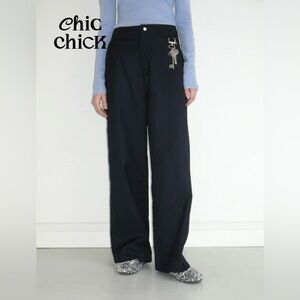 Navy Blue Straight Leg Women's Pants